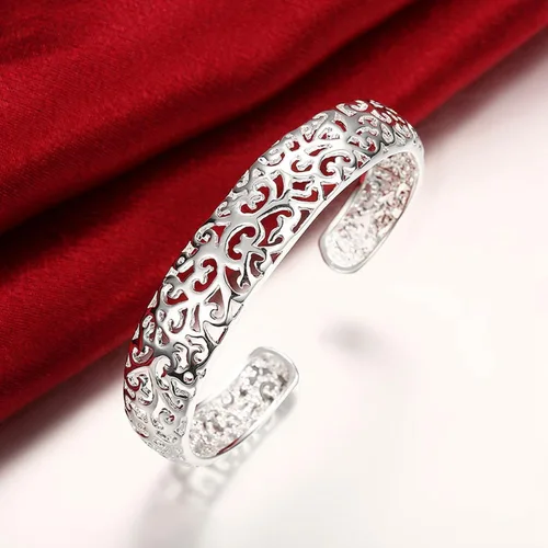 Miniatura 7 de Pulsera de plata de ley 925 chapada en plata de ley 925, pulsera de alambre cruzado de múltiples capas, pulsera abierta ajustable para adolescentes