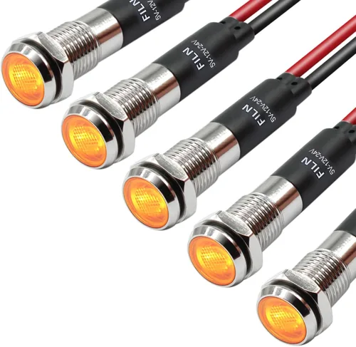 Miniatura 14 de 5 piezas 8 mm (5/16'') luz indicadora LED Luz indicadora 110V 120V lámpara piloto de metal Aluminio negro anodizado impermeable ip67 Luz de señal