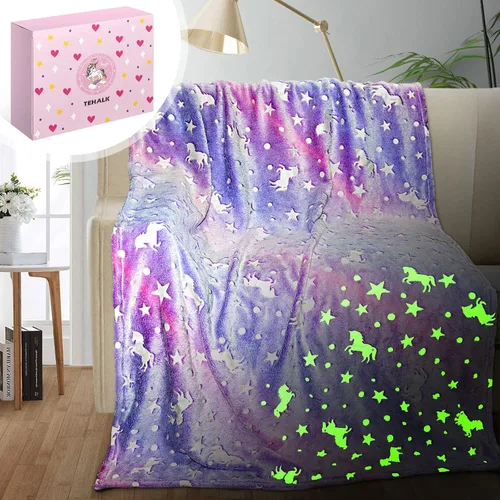 Miniatura 12 de TEHALK Mantas de bebé personalizadas para niños, manta de dinosaurio para niños, manta que brilla en la oscuridad para niños, manta para niños