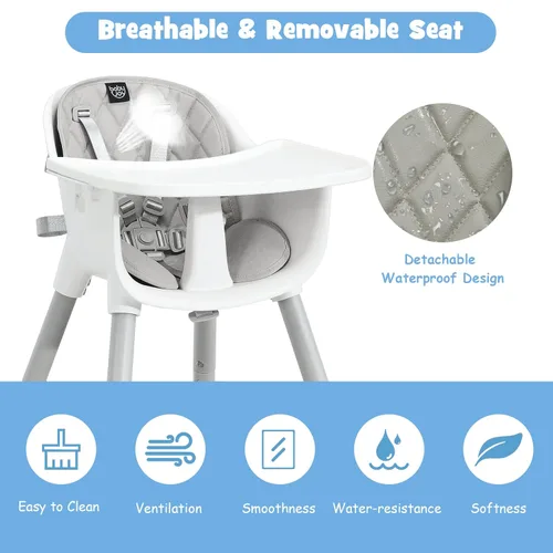Miniatura 4 de BABY JOY Silla alta, silla alta convertible 5 en 1 para bebés y niños pequeños, asiento elevador, juego de mesa y silla, silla de alimentación Gris