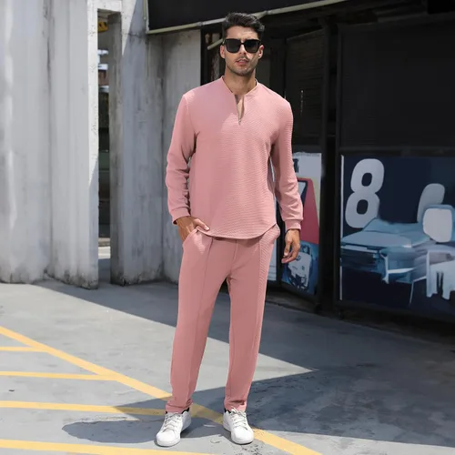 Miniatura 110 de FZNHQL Conjunto deportivo de moda para hombre, 2 piezas, casual, atlético, para correr, manga corta/larga, conjunto para hombre