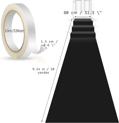 Miniatura 3 de Shappy Alfombra negra para fiesta, 55 GSM de grosor con cinta de alfombra, alfombra de pasillo para Halloween, graduado, boda, fiesta, pista