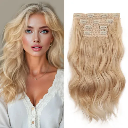 Miniatura 35 de 4 extensiones de cabello sintético con clip, extensiones de cabello rizado de 20 pulgadas de largo con clip (color: marrón medio)
