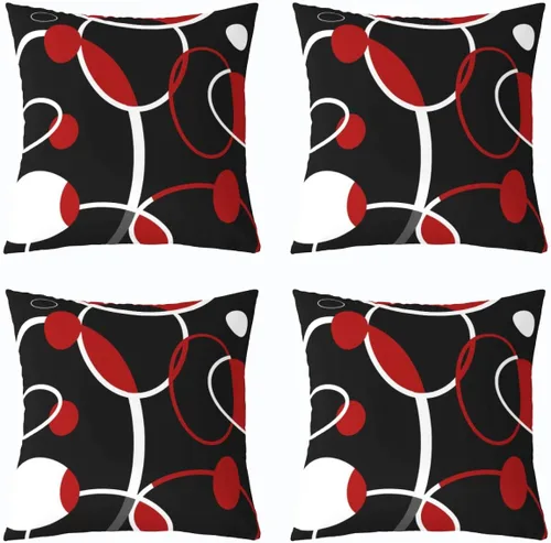 Miniatura 16 de Juego de 4 fundas de almohada geométricas a rayas de 16 x 16 pulgadas, fundas de almohada geométricas de rayas rojas, negras y grises para sofá