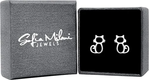 Miniatura 2 de SOFIA MILANI - Pendientes de plata de ley 925 maciza para mujer - Pendiente de gato - E1165, Plata Esterlina, No es una piedra preciosa
