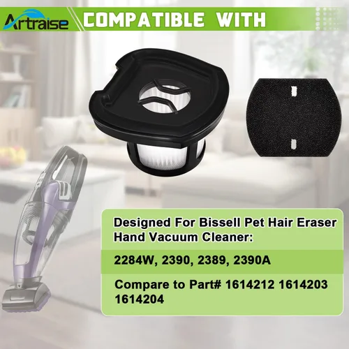 Miniatura 2 de Paquete de 4 filtros de repuesto 2390A para aspiradora de mano Bissell Pet Hair Eraser Model 2390 2389 23903 2284W 2579, comparado con las piezas #