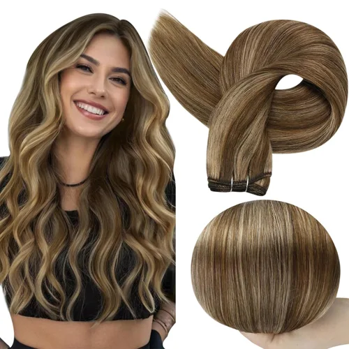 Miniatura 44 de Full Shine Extensiones de cabello humano, 18 pulgadas, mechones de trama, color #2 castaño oscuro, 3.5 onzas, cabello Remy para coser, doble trama