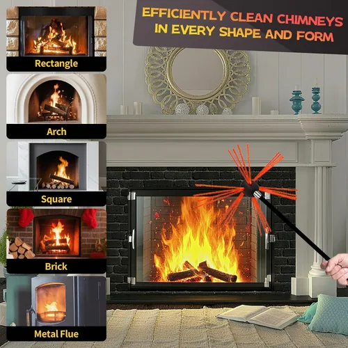 Miniatura 6 de Kit de limpieza de chimeneas de 16 pies, kit de limpieza de chimenea con 5 varillas de chimenea flexibles de nailon negro, sistema de limpieza