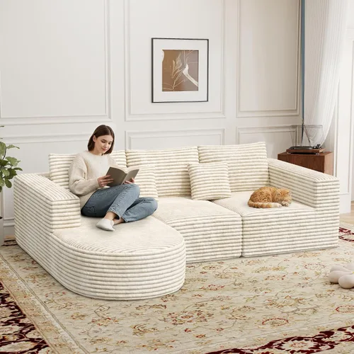 Miniatura 5 de Luxanimarion Sofá modular sin hueso de nube de 110 pulgadas con diván curvo, sofá modular de felpa en forma de L, juego de cama convertible incluye