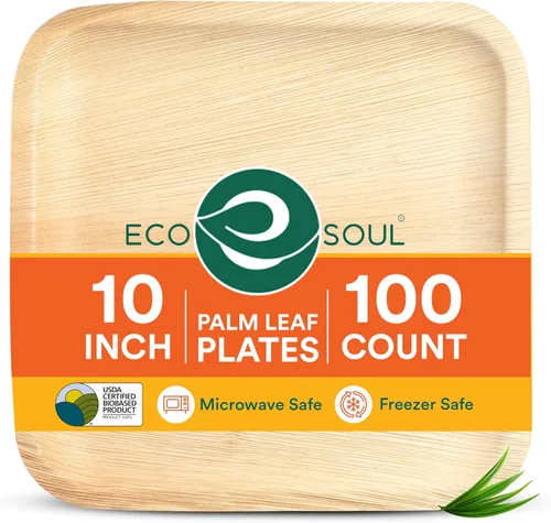 Miniatura 11 de ECO SOUL Platos de Hoja de Palma de 8" (100 Unidades) Platos Cuadrados Compostables de Bambú Extra Resistentes, Vajilla Biodegradable Ecológica