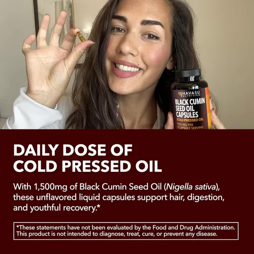 Miniatura 4 de Cápsulas de aceite de semilla negra prensado en frío - Suplemento de 1500 mg de comino negro para la función inmune, apoyo digestivo y salud general