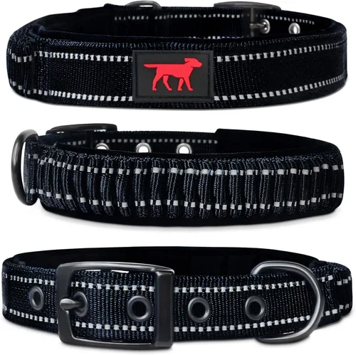 Miniatura 16 de Tuff Pupper Collar de perro resistente con asa Collar de nailon balístico resistente Collar de perro acolchado reflectante con hardware Azul