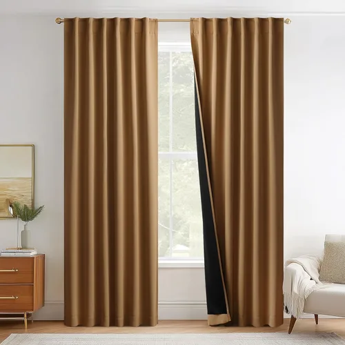 Miniatura 40 de NICETOWN Paneles de cortinas totalmente opacas para dormitorio que reducen el frío, cubiertas de ventana súper gruesas aisladas, cortinas Biscotti
