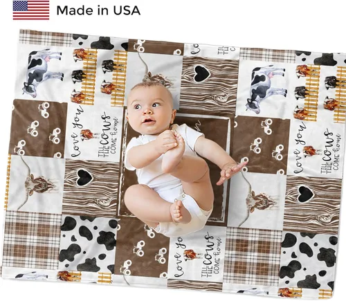 Miniatura 2 de MDPrints - Mantas de bebé personalizadas de vaca para niños, manta personalizada con nombre de bebé, regalo personalizado para recién nacido