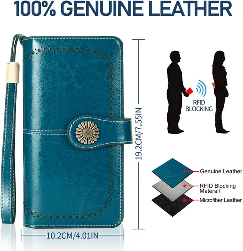 Miniatura 2 de HUANLANG Cartera grande de cuero para mujer con bolsillo para monedas, organizador de cartera RFID para mujer con correa para muñeca, Estilo 2