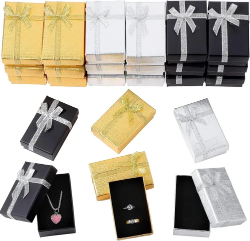 Miniatura 8 de Marspark Cajas de regalo pequeñas de joyería, caja de regalo vacía a granel con lazos, collares, pulseras, cajas de embalaje para cumpleaños, bodas