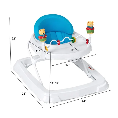 Miniatura 7 de HONEY JOY Andador de bebé, juguete plegable para empujar sentado y caminar detrás con ruedas, piano interactivo y pedantes, altura y velocidad Azul
