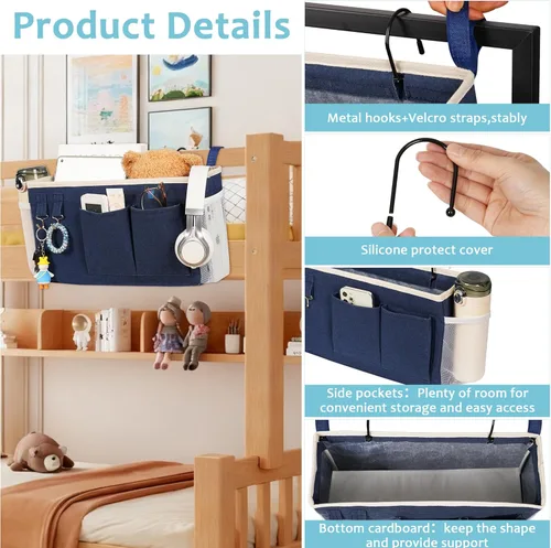 Miniatura 4 de Loghot - Organizador colgante para literas y camas de hospital, para dormitorio, baranda de cama, se pueden colocar lentes, libros, teléfonos 1