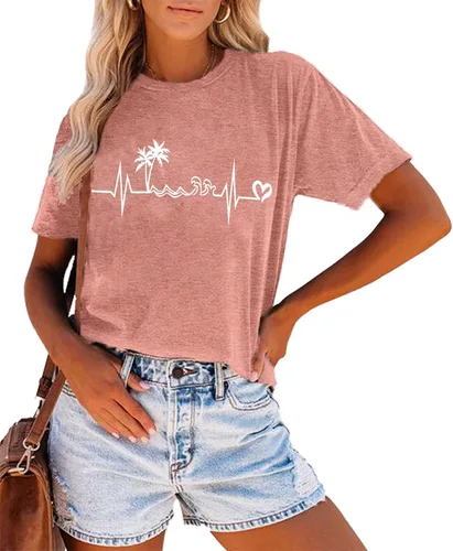 Miniatura 3 de Camiseta de manga corta con estampado de corazón para mujer, camiseta con estampado de corazón y estampado de corazón