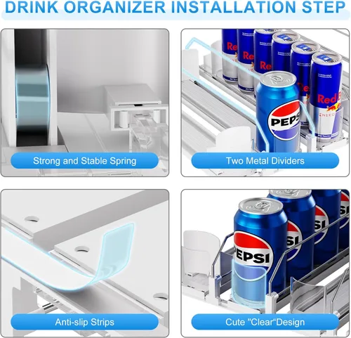 Miniatura 5 de Dayacoco Organizador de bebidas, dispensador de bebidas de refrescos para refrigerador, organizador de bebidas para nevera, 12 onzas, 16 onzas, 20