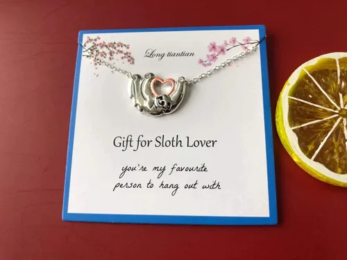 Miniatura 5 de Collar largo tiantian de plata con forma de corazón de perezoso para mujer, collar con colgante de Solth, con tarjeta de mensaje, joyería de Navidad
