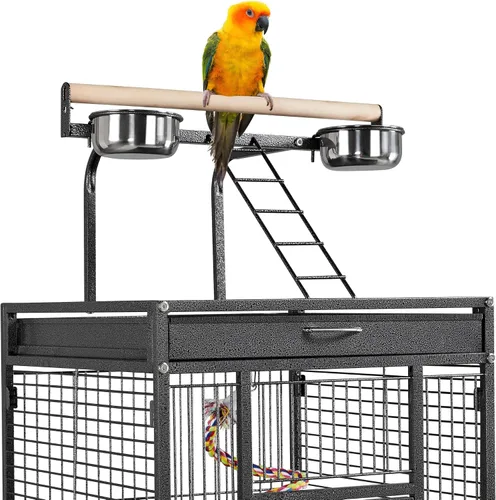Miniatura 9 de Jaula para pájaros y accesorios de Yaheetech. Ideal para loros, cacatúas, periquitos., Negro