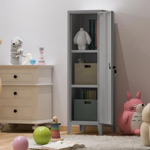 Miniatura 6 de MIOCASA Gabinete de metal para oficina en casa con puertas y estantes con cerradura para archivadores organizadores de abrigos para niños Gris