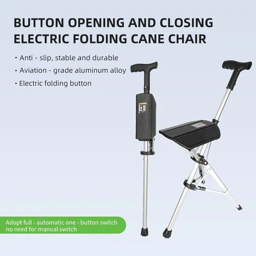 Miniatura 2 de Bastón plegable con asiento para personas mayores, automático, ligero, portátil, al por mayor, antideslizante, de aluminio, plegable