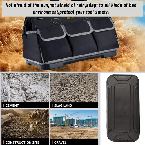 Miniatura 6 de FASTECH Bolsa de herramientas de boca ancha de 20 pulgadas con base moldeada a prueba de agua, bolsa organizadora de herramientas impermeable