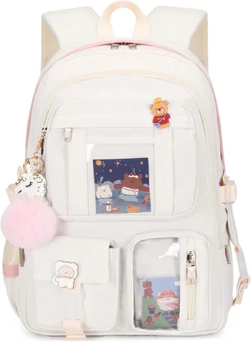Miniatura 10 de Mochila para niñas con accesorios, mochila para laptop y libros de 16 pulgadas, bolsa escolar kawaii, mochila para universidad, viaje y día a día
