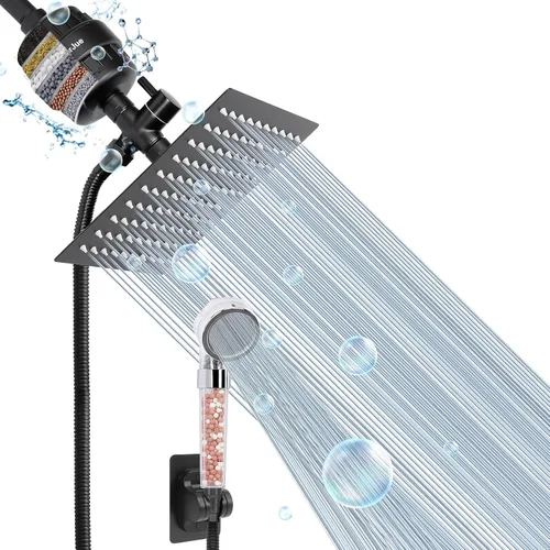 Miniatura 9 de Cabezal de ducha con filtro, alta presión de 8 pulgadas con filtro combinado para agua dura, elimina el cloro, el flúor y las sustancias nocivas - 1