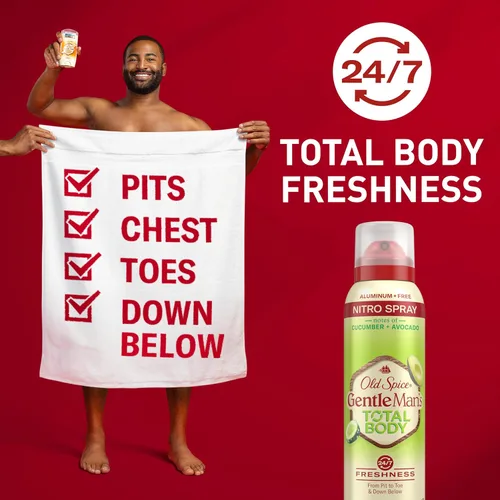 Miniatura 2 de Old Spice Desodorante en aerosol para todo el cuerpo para hombres, sin aluminio, aroma a pepino + aguacate, protección contra olores 24/7, frescura