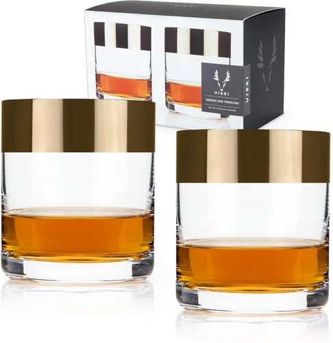 Miniatura 10 de Viski Irving - Juego de 2 vasos de cristal de cristal transparente de alta calidad con borde dorado, cristalería de cóctel con borde dorado