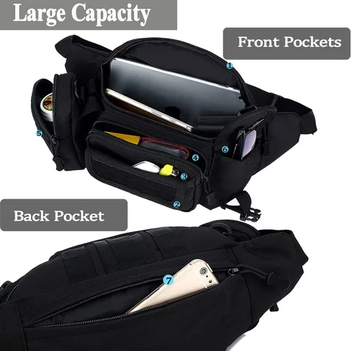 Miniatura 4 de Riñoneras tácticas, bolsa militar para la cintura, bolsas de cinturón de cadera para senderismo, escalada, pesca, ciclismo, caza con parche