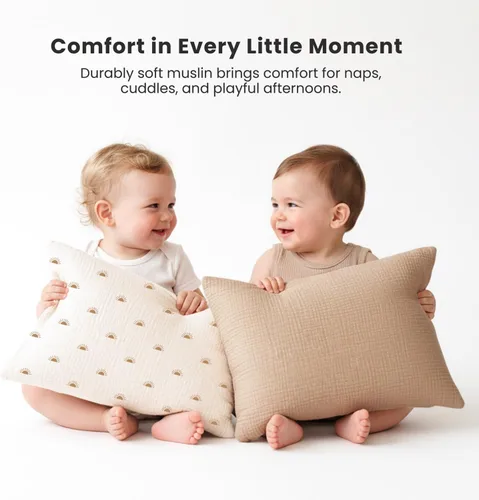Miniatura 7 de Konssy Funda de almohada de muselina para niños pequeños para almohada de 13x18, paquete de 2 fundas de almohada de algodón suave y transpirable