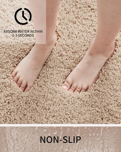 Miniatura 2 de Alfombras de baño antideslizantes, lavables, ultra gruesas, suaves, de microfibra absorbente, de látex de espuma de alta densidad, con respaldo Beige
