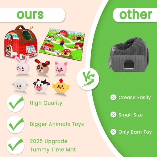Miniatura 6 de Avesa Juguetes para bebés de 6 a 12 meses, juguete suave de granero con animales de granja de peluche, sonajero, juguetes Montessori para bebés de 6