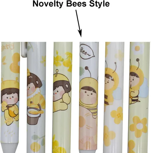 Miniatura 3 de Maydahui 12 unidades de bolígrafos de gel con diseño de abejas, bolígrafos de animales lindos, retráctiles, con impresión de flores, tinta negra