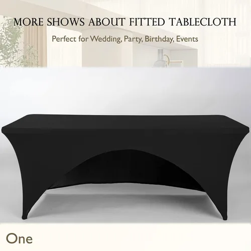 Miniatura 6 de Mantel de elastano ajustable de poliéster de 6 pies, mantel elástico para mesa, con espalda abierta, color negro