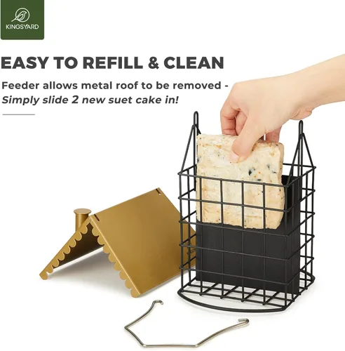 Miniatura 3 de Kingsyard Comedero doble de sebo para pájaros con techo a prueba de inclemencias del tiempo y percha, todo de metal, comedero de sebo para pájaros