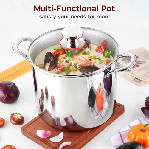 Miniatura 7 de Olla grande de acero inoxidable de 12 cuartos con tapa, olla de sopa de cocina de tres capas Onader