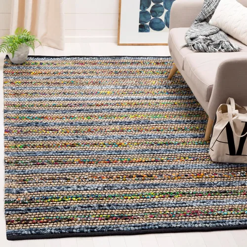 Miniatura 6 de SAFAVIEH Cape Cod Collection CAP361A - Alfombra decorativa de algodón y yute trenzada, hecha a mano, de 2 pies 3 pulgadas x 4 pies, color azul/multi