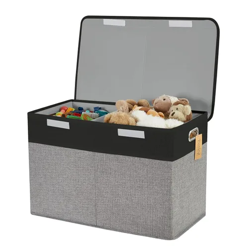 Caja de juguetes grande con tapa abatible, contenedores organizadores de almacenamiento plegables con divisores y asas, cestas de cofre para niños