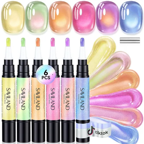 Miniatura 14 de SAVILAND Glazed Nails - Esmalte de uñas de gel de un solo paso: 0.5 onzas de esmalte de gel de ojo de gato, bolígrafo de arte 5 en 1 Jelly Silver