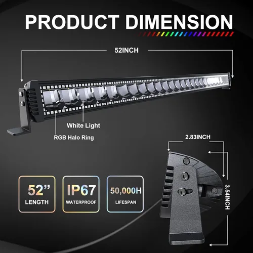 Miniatura 3 de Barra de luz LED RGBW de 52 pulgadas, 300W, combo de inundación y foco, 2 módulos LED RGB de inundación de 4 pulgadas con 16 colores sólidos, anillo