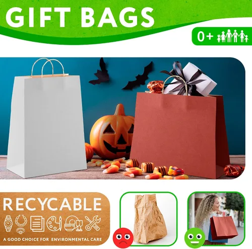 Miniatura 6 de Bolsas de papel kraft con asas. Bolsas de papel biodegradables de 150 GSM con asas para cualquier ocasión, Rojo