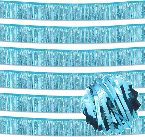 Miniatura 16 de Paquete de 6 guirnaldas de flecos de papel de aluminio negro de 10 pies con serpentinas metálicas de oropel para colgar en la pared, guirnalda