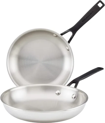 Miniatura 14 de KitchenAid Sartén para saltear de inducción de acero inoxidable revestido de 5 capas con tapa, 5 cuartos de galón, acero inoxidable pulido