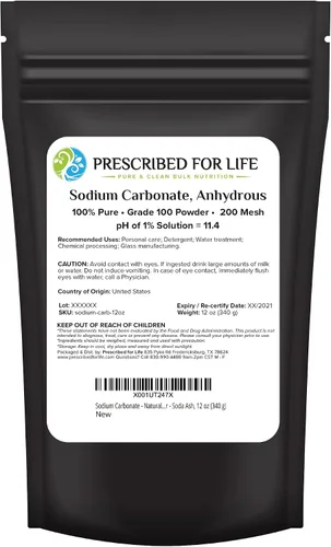 Prescribed For Life Polvo de carbonato de sodio, polvo anhidro de grado natural 100, ceniza de soda, soda de lavado para lavandería (12 onzas /