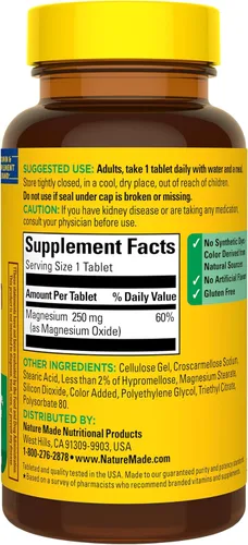 Miniatura 8 de Nature Made Óxido de magnesio 250 mg, suplementos de magnesio para hombres y mujeres, apoyo para la salud muscular, corazón, huesos y nervios, 100